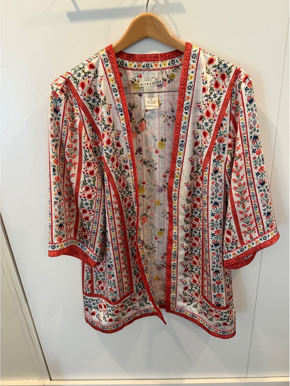 Alice + Olivia Floral Scarf Print Kimono Jacket M/L Red Multicolor Boho